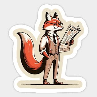 Clever fox reads newspsper Sticker